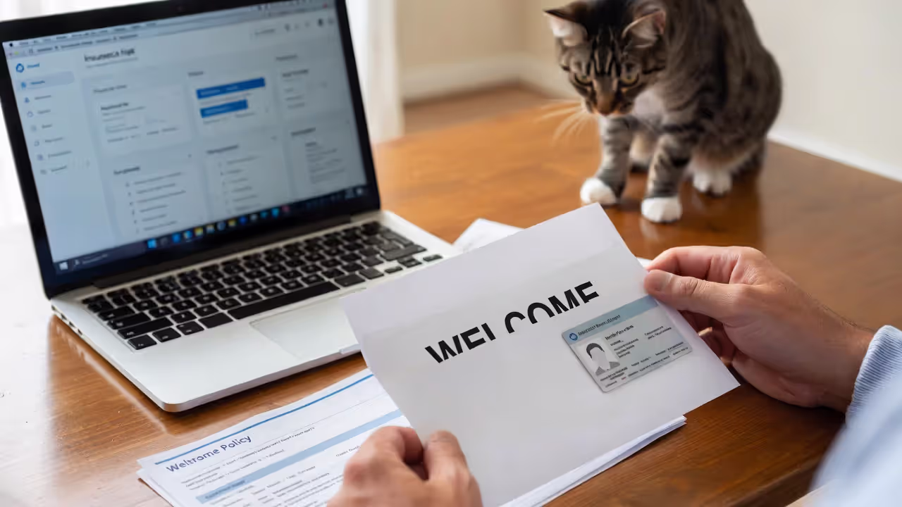 Typical documents included in a new pet insurance policy.