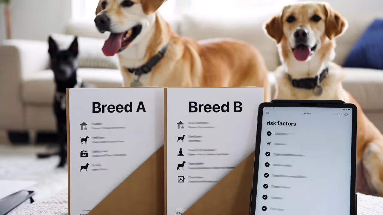 Comparing insurance risk factors for different dog breeds at home